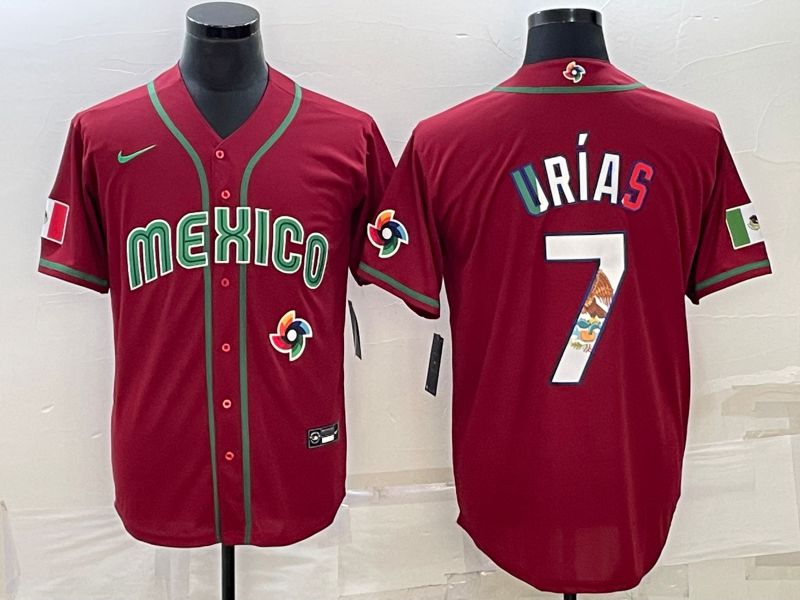 Men 2023 World Cub Mexico #7 Urias Red Nike MLB Jersey15